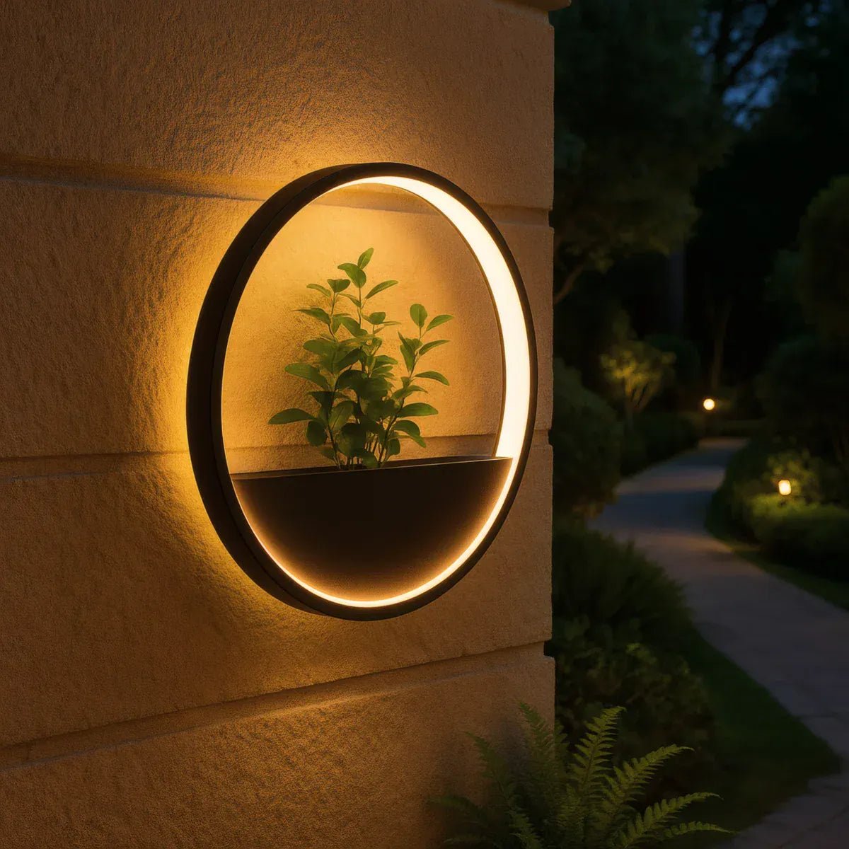 Solar LED Outdoor Wall Planter Light – Round Waterproof Wall Sconce for Patio & Garden by Franing - Wall,Metal wall light,SHOP ALL