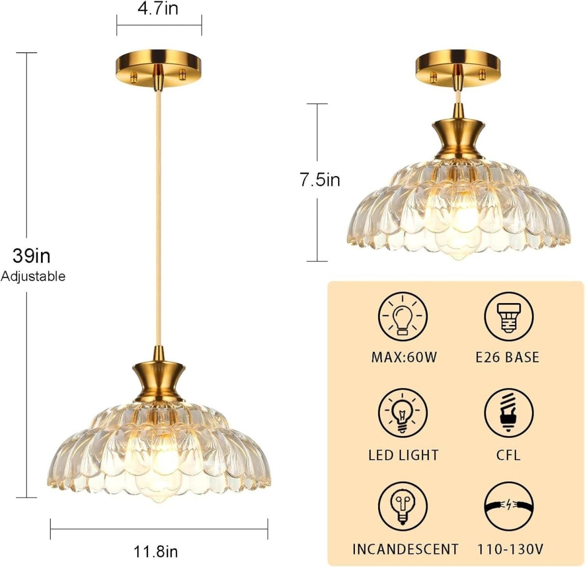 Vintage Gold Petal Glass Bedroom Light, Elegant Modern Fixture pendant by Franing - SHOP ALL，pendant，glass chandelier