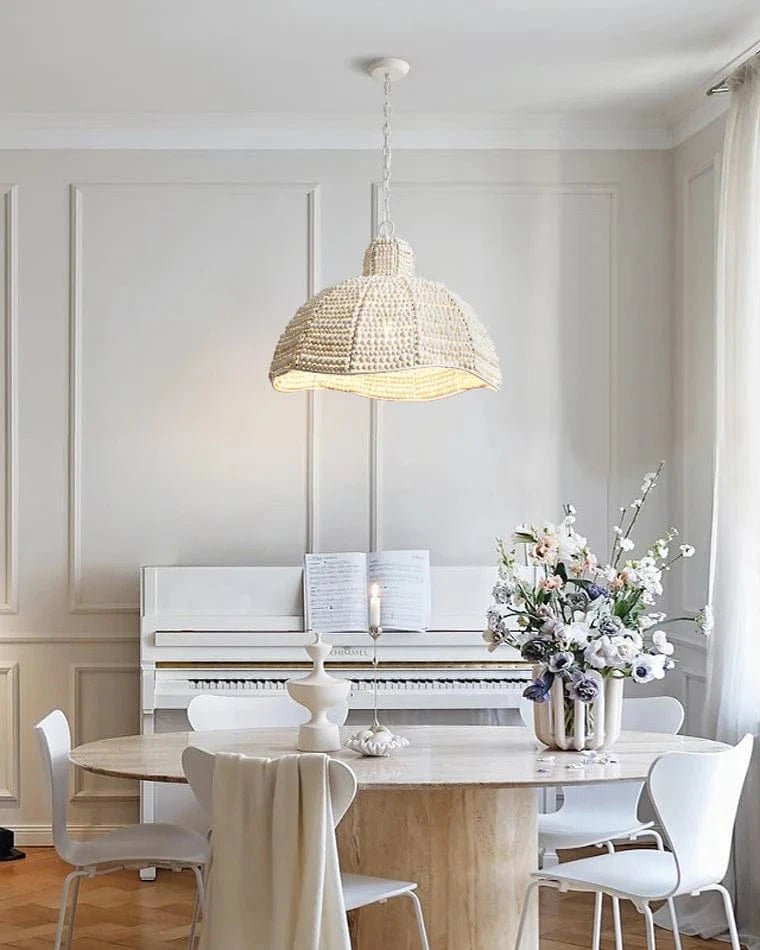 White Beaded Dome Pendant Light by Franing - SHOP ALL,Bohemian，Chandelier