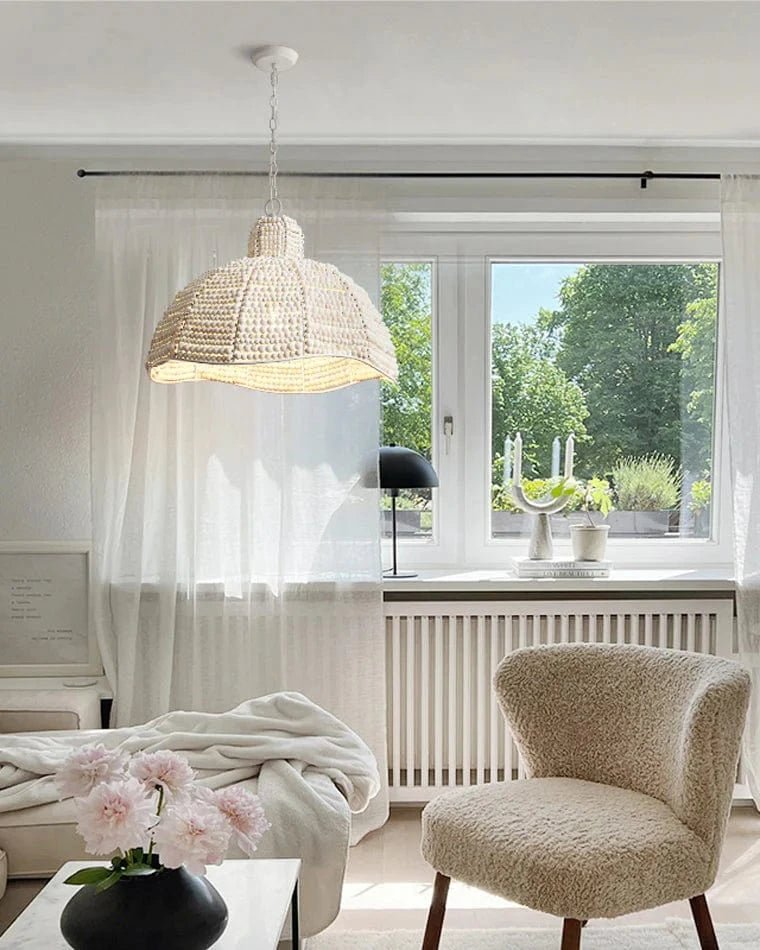 White Beaded Dome Pendant Light by Franing - SHOP ALL,Bohemian，Chandelier