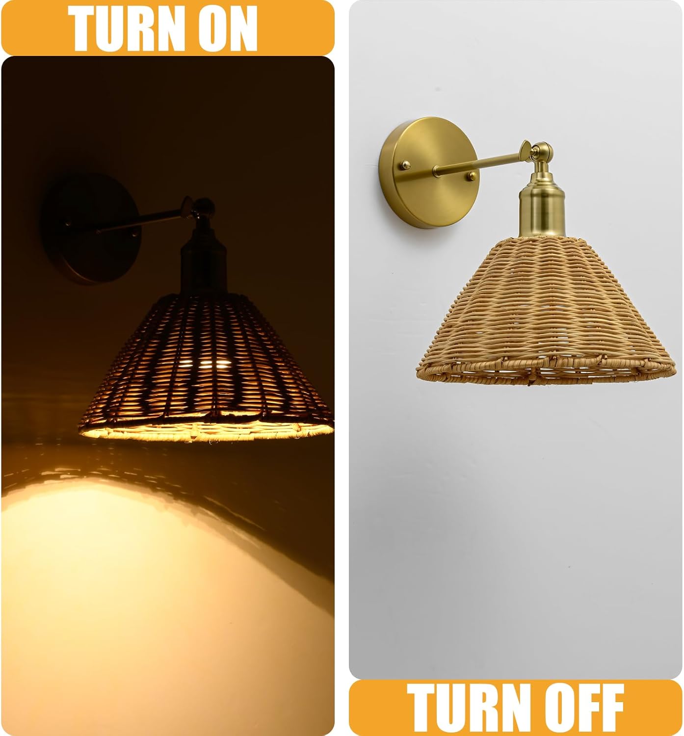 Wireless Battery Wall Sconce, Gold Rattan Bohemian Dimmable Light with Remote Control, Indoor Wall Lamp for Bedroom & Living Room (2 Pack) by Franing - SHOP ALL,WALL，Metal wall light,Battery