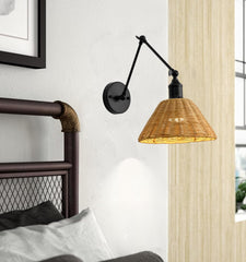 Wireless Battery Wall Sconce, Gold Rattan Bohemian Dimmable Light with Remote Control, Indoor Wall Lamp for Bedroom & Living Room (2 Pack) by Franing - SHOP ALL,WALL，Metal wall light,Battery