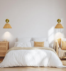Wireless Battery Wall Sconce, Gold Rattan Bohemian Dimmable Light with Remote Control, Indoor Wall Lamp for Bedroom & Living Room (2 Pack) by Franing - SHOP ALL,WALL，Metal wall light,Battery