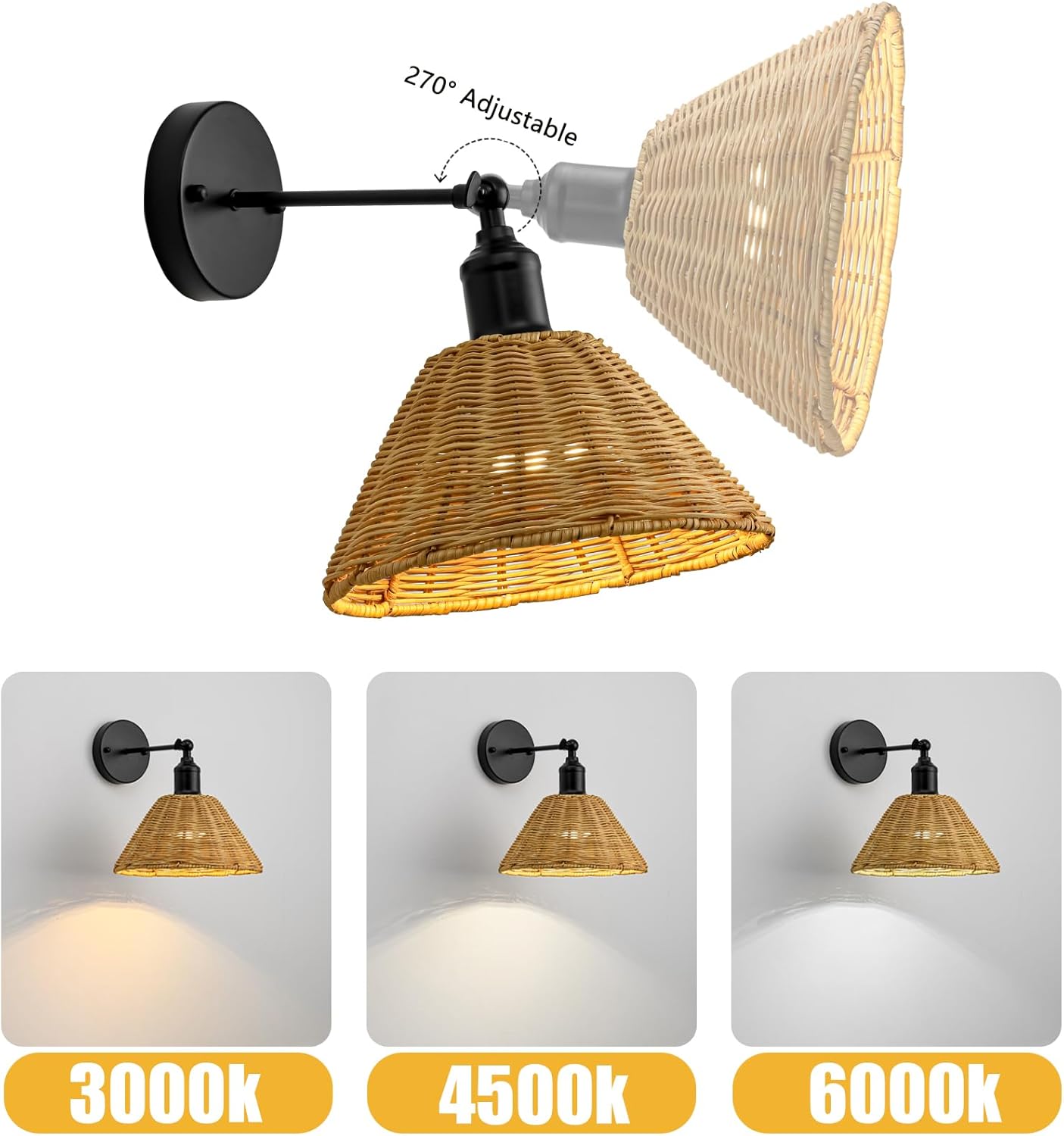 Wireless Battery Wall Sconce, Gold Rattan Bohemian Dimmable Light with Remote Control, Indoor Wall Lamp for Bedroom & Living Room (2 Pack) by Franing - SHOP ALL,WALL，Metal wall light,Battery