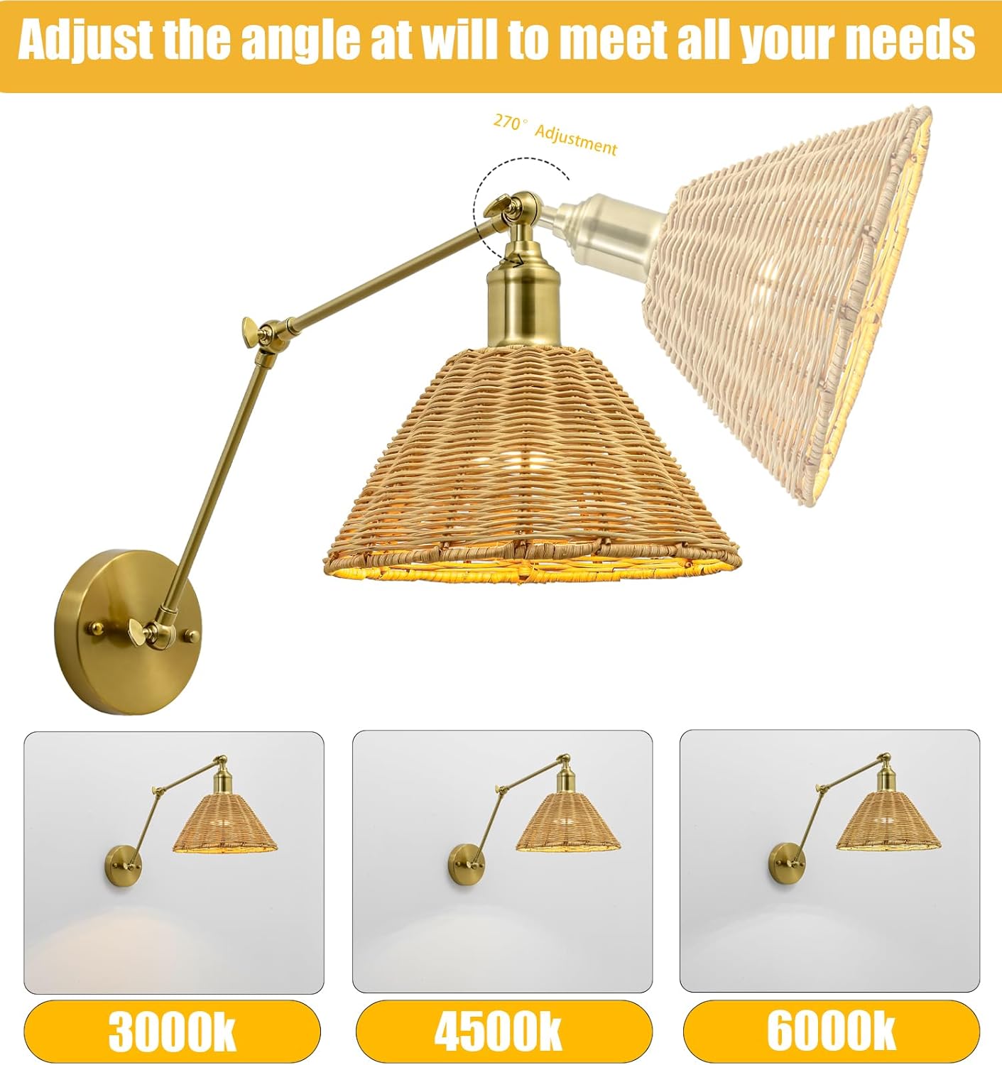Wireless Battery Wall Sconce, Gold Rattan Bohemian Dimmable Light with Remote Control, Indoor Wall Lamp for Bedroom & Living Room (2 Pack) by Franing - SHOP ALL,WALL，Metal wall light,Battery